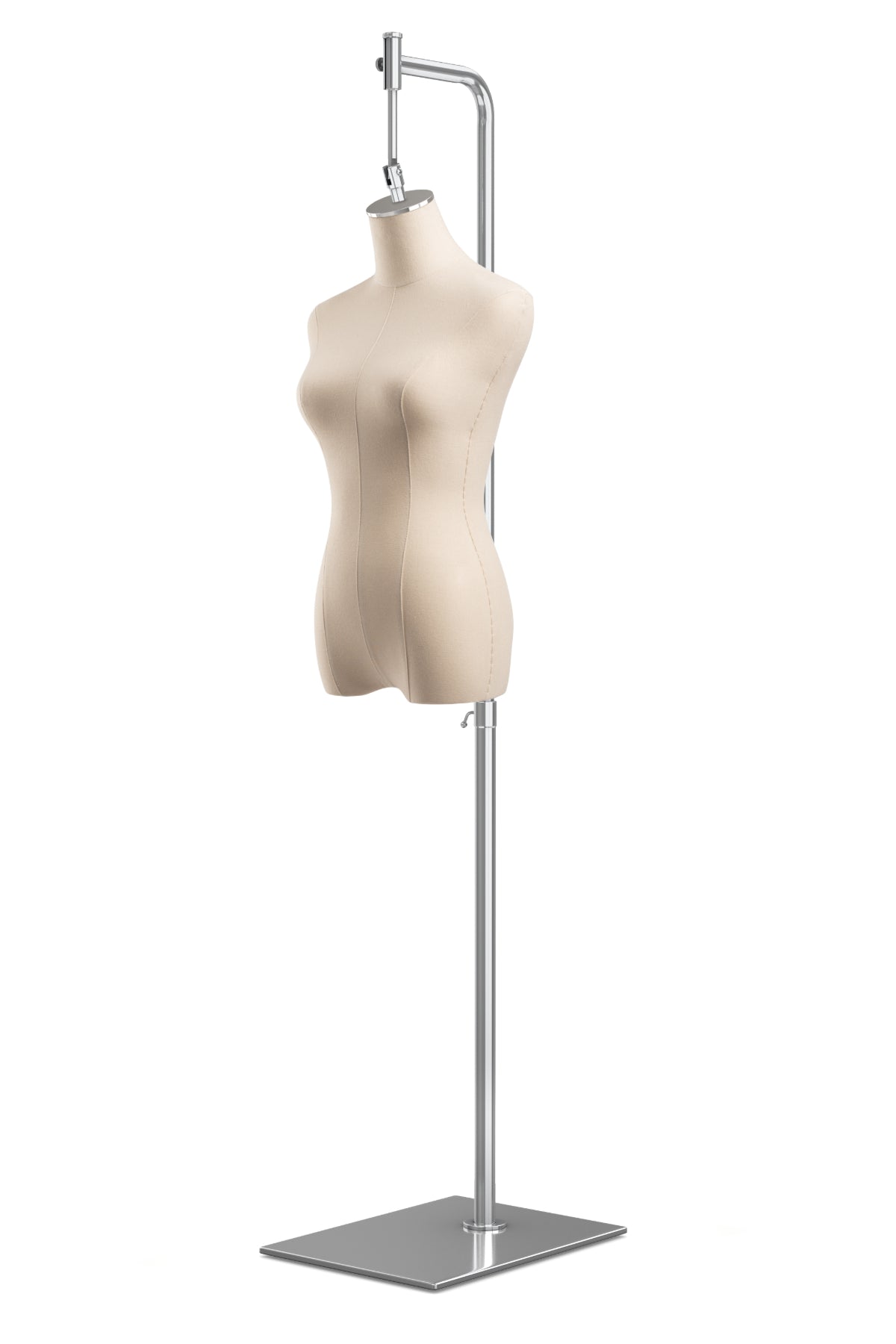 Female Display Dress Form on Metal Hanging Base - Natural Canvas / Small / Chrome Female Display Dress Form on Metal Hanging Base - Natural Canvas / Small / Chrome