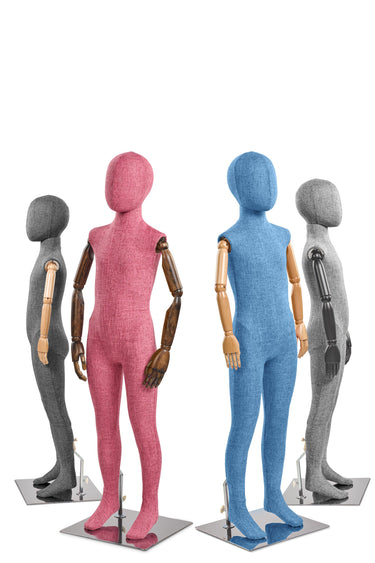 Child Fabric Wrapped Mannequin in Standing or Sitting Pose w/ Articulating Arms (WP Series)