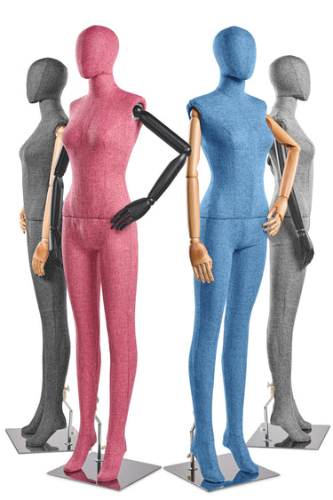 Female Fabric Wrapped Mannequin in Standing or Sitting Pose w/ Articulating Arms (WP Series)