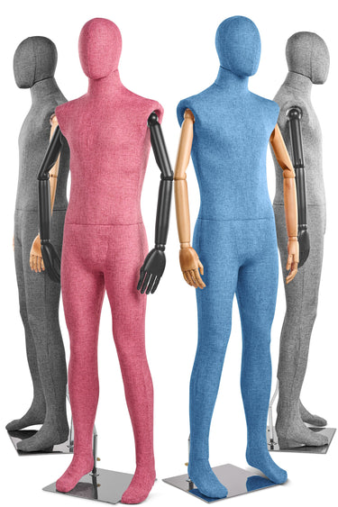 Male Fabric Wrapped Mannequin in Standing or Sitting Pose w/ Articulating Arms (WP Series)