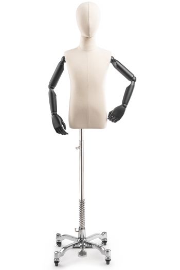 Child Display Dress Form on Metal Rolling Base (Head & Arms Version)