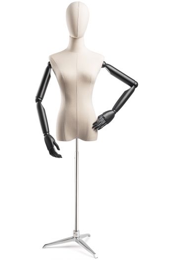 Female Display Dress Form on Metal Tripod Base (Head & Arms Version)