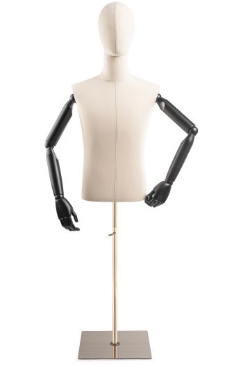 Male Display Dress Form on Metal Flat Base (Head & Arms Version)