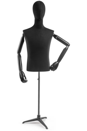 Male Display Dress Form on Metal Tripod Base (Head & Arms Version)