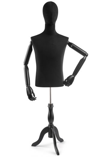 Male Display Dress Form on Wood Tripod Base (Head & Arms Version)