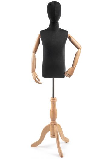 Child Display Dress Form on Wood Tripod Base (Head & Arms Version)