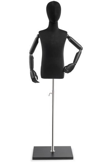 Child Display Dress Form on Wood Flat Base (Head & Arms Version)