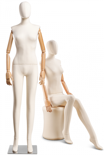 Female Fabric Wrapped Mannequin in Standing or Sitting Pose w/ Articulating Arms (WP Series)