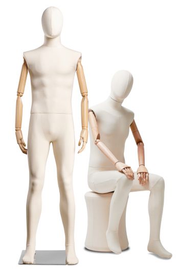 Male Fabric Wrapped Mannequin in Standing or Sitting Pose w/ Articulating Arms (WP Series)
