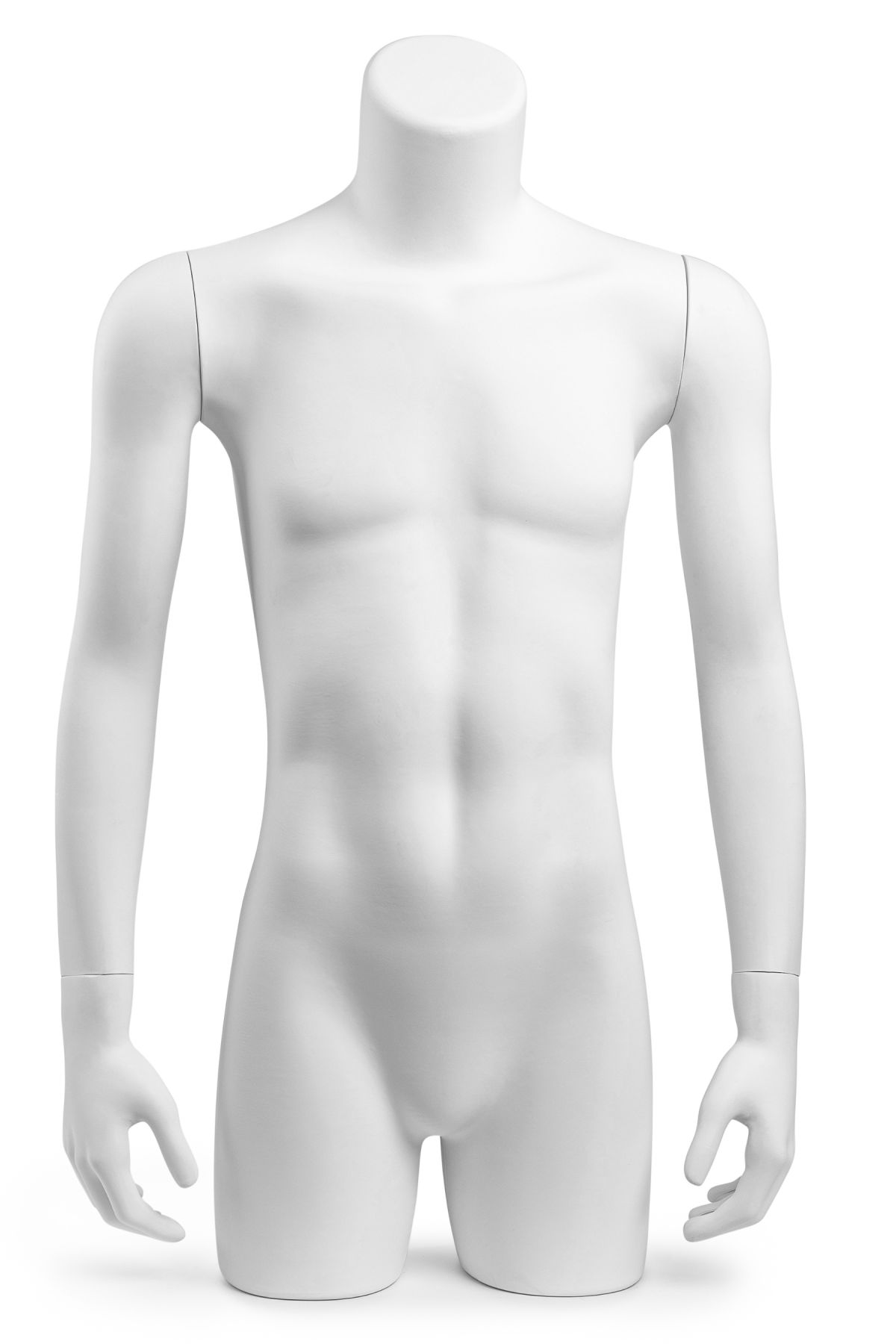 Full Body Male Mannequin In White - Arms Beside The Body
