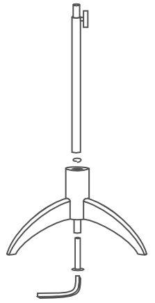 attaching the mannequin dressform pole to the metal tripod base