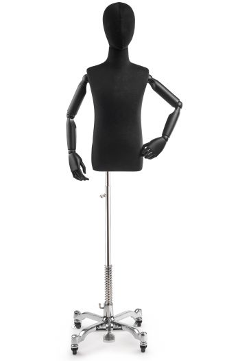 Child Display Dress Form on Metal Rolling Base (Head & Arms Version)