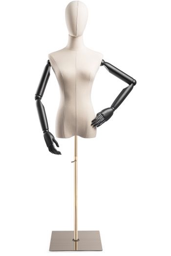 Female Display Dress Form on Metal Flat Base (Head & Arms Version)
