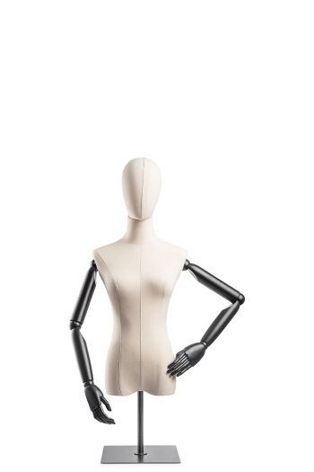 Female Display Dress Form on Metal Tabletop Base (Head & Arms Version)
