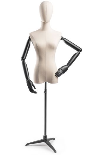 Female Display Dress Form on Metal Tripod Base (Head & Arms Version)