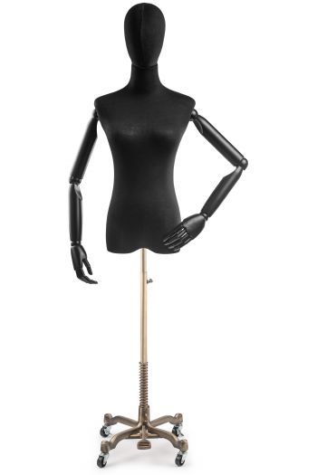 Female Display Dress Form on Metal Rolling Base (Head & Arms Version)