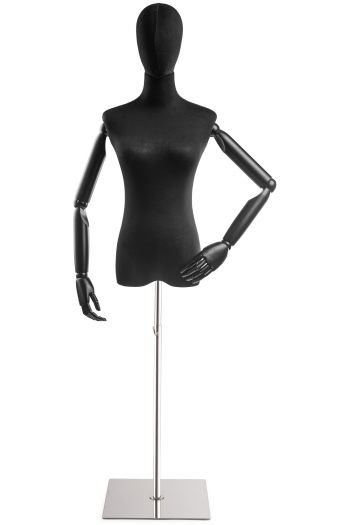Female Display Dress Form on Metal Flat Base (Head & Arms Version)