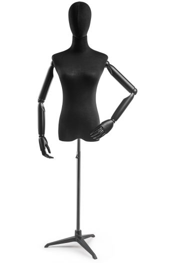 Female Display Dress Form on Metal Tripod Base (Head & Arms Version)