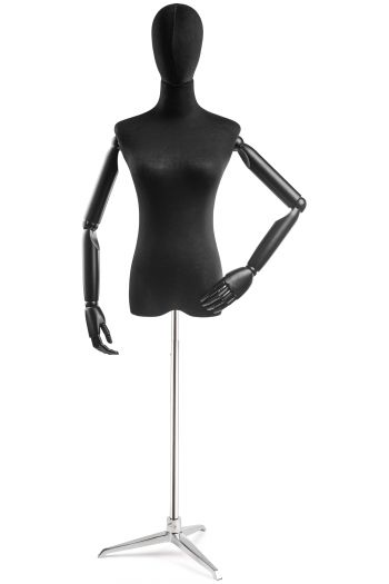 Female Display Dress Form on Metal Tripod Base (Head & Arms Version)