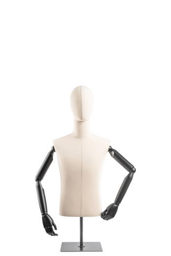 Male Display Dress Form on Metal Tabletop Base (Head & Arms Version)