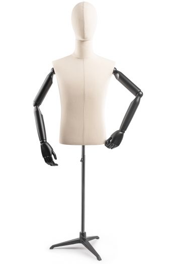 Male Display Dress Form on Metal Tripod Base (Head & Arms Version)