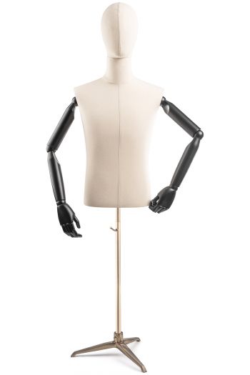 Male Display Dress Form on Metal Tripod Base (Head & Arms Version)