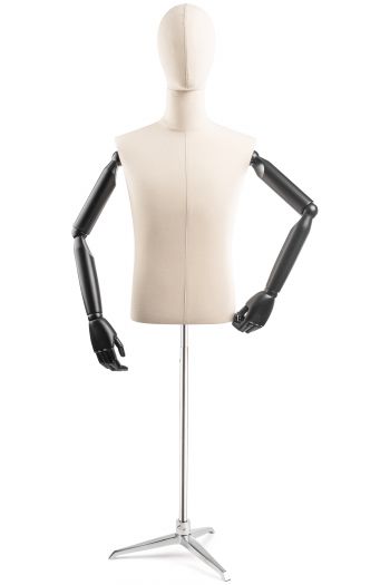 Male Display Dress Form on Metal Tripod Base (Head & Arms Version)