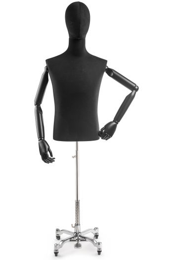 Male Display Dress Form on Metal Rolling Base (Head & Arms Version)