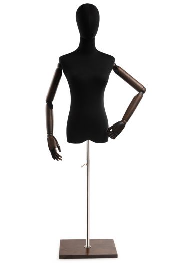 Female Display Dress Form on Wood Flat Base (Head & Arms Version)