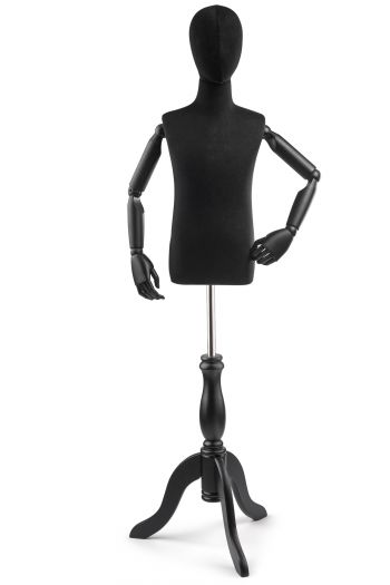 Child Display Dress Form on Wood Tripod Base (Head & Arms Version)