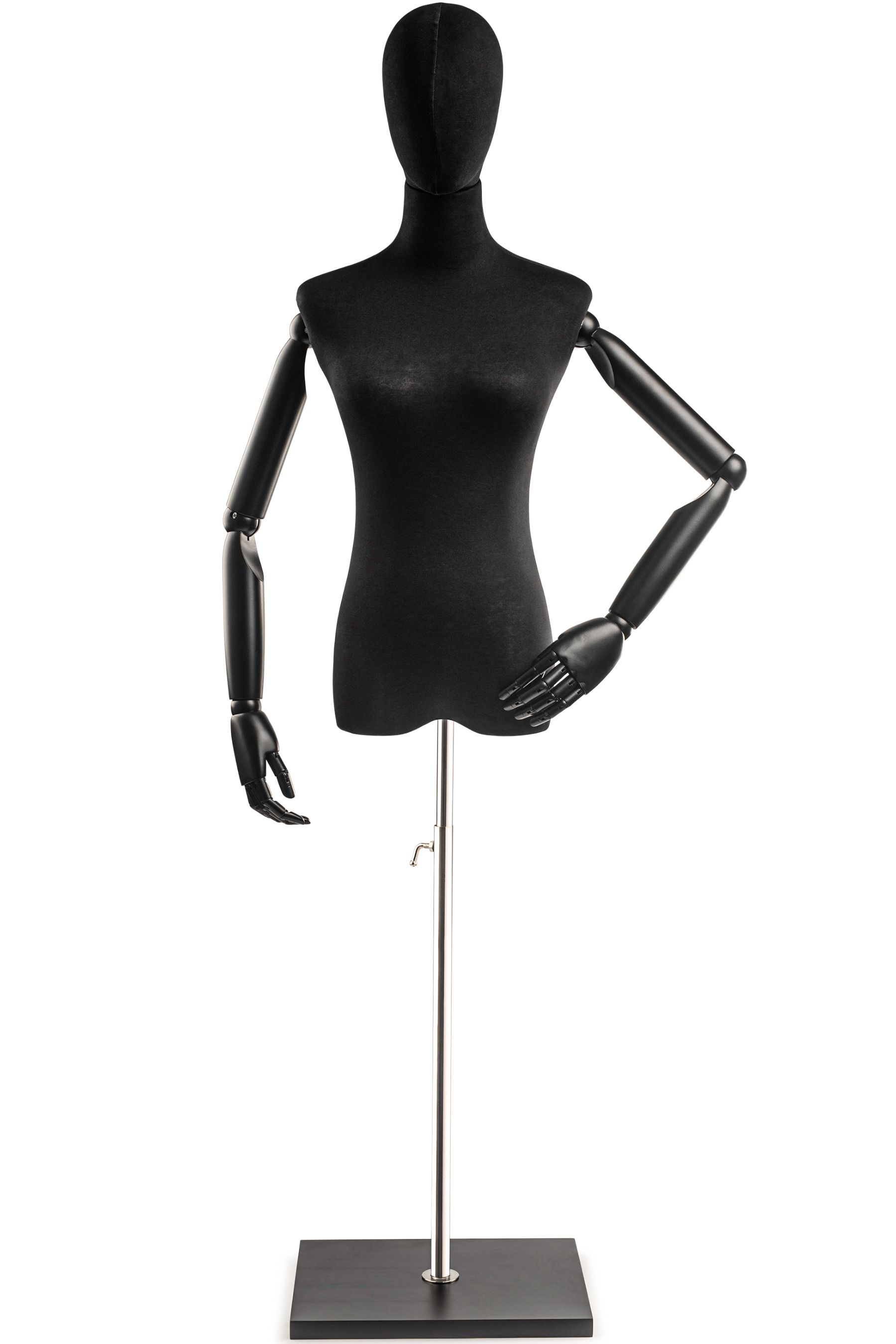 Female Display Dress Form on Wood Flat Base (Head & Arms Version) The