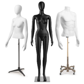 male, female and child mannequins